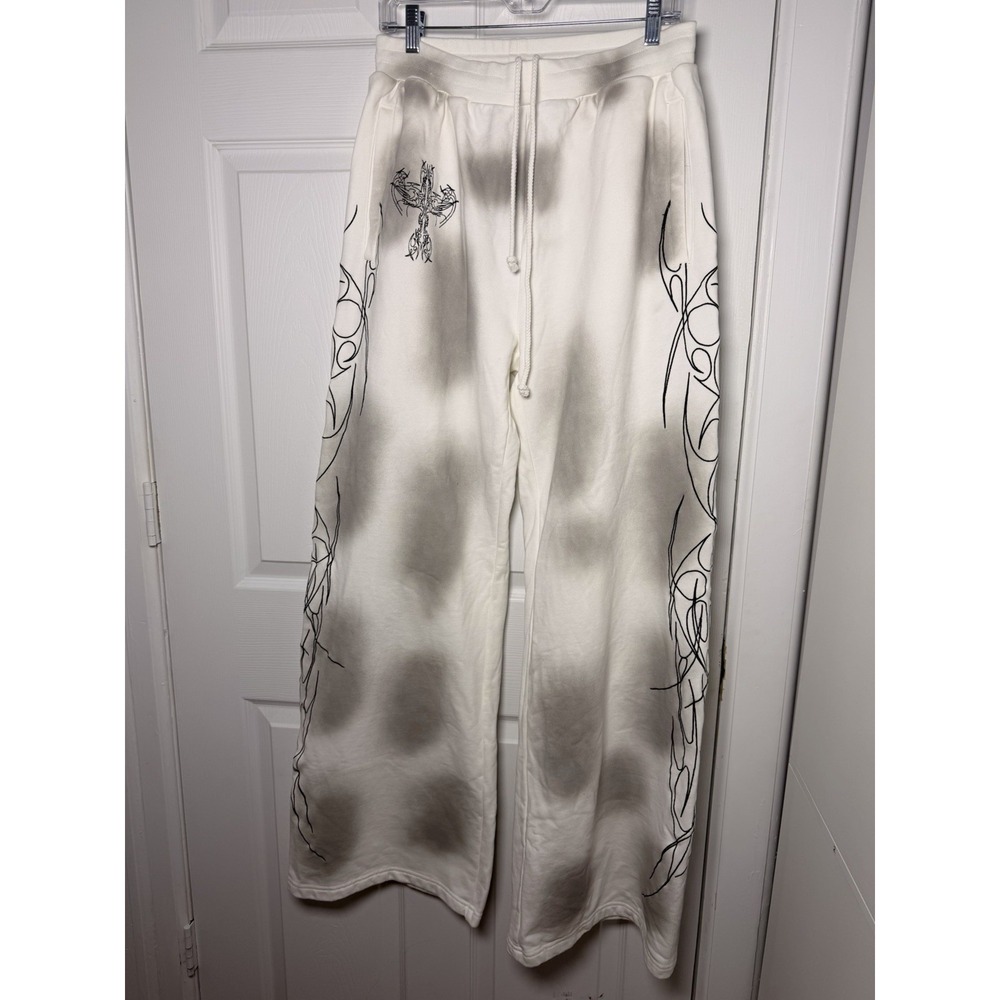 OVD Sweatpants Unisex Small White NWT Gothic Tribal Airbrush Wide Leg Streetwear